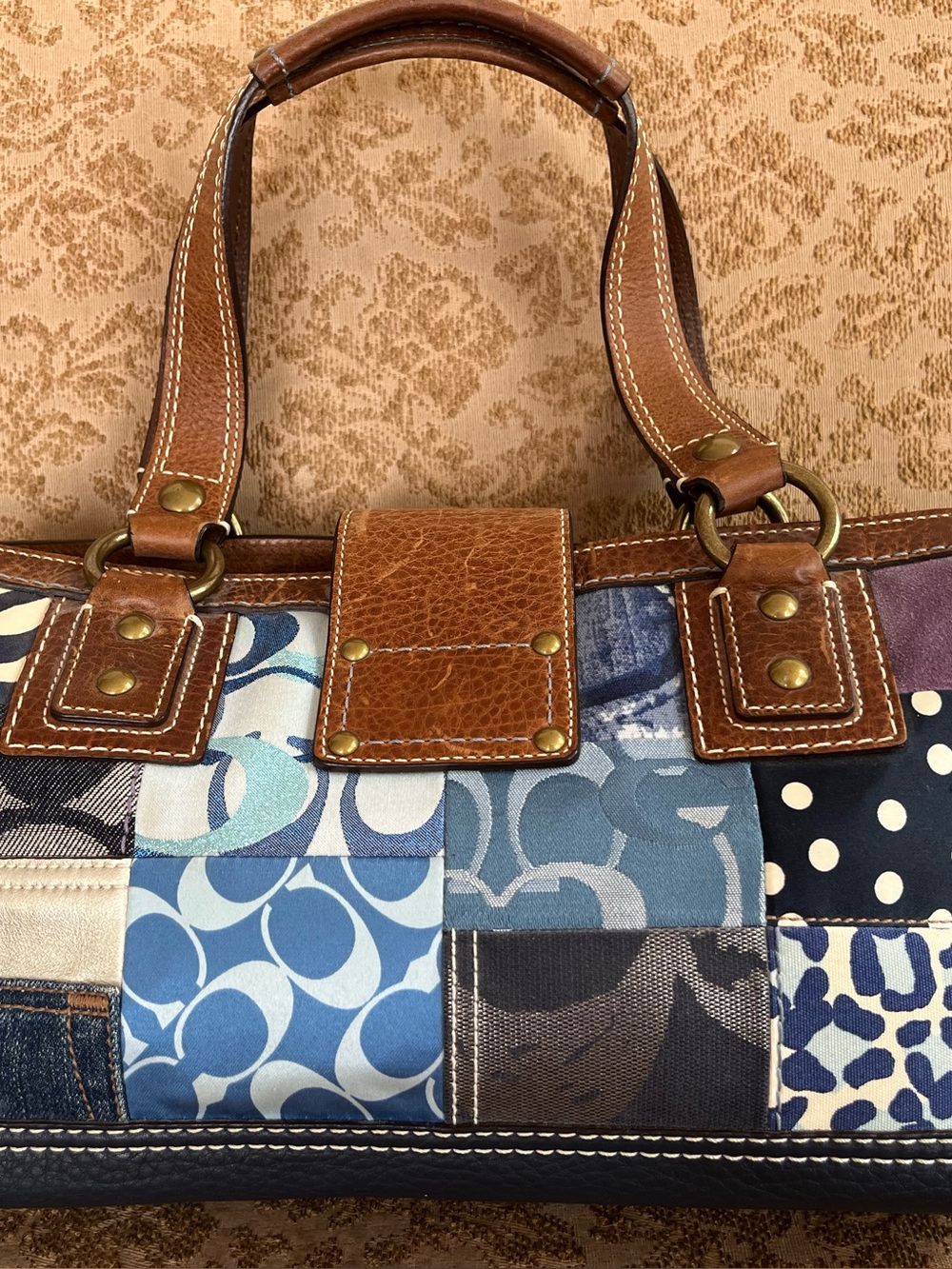 COACH 10816 Denim & Suede Patchwork Satchel bag Tan Leather Y2K - Picture 6 of 11